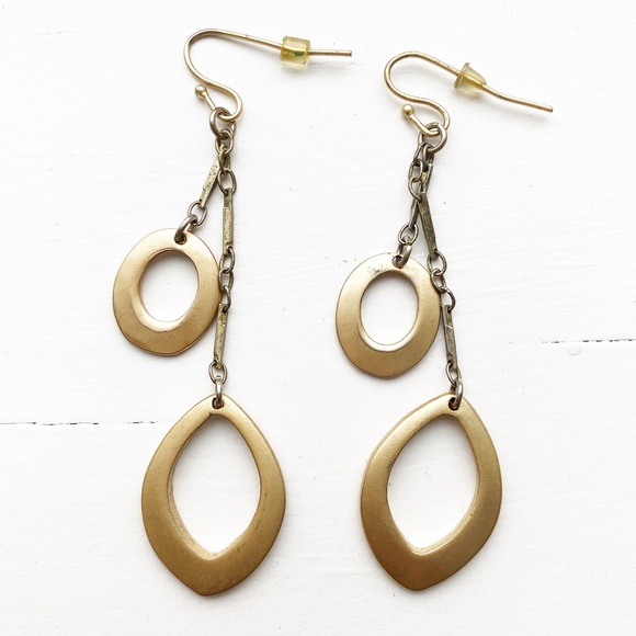 Vintage Jewelry - Vintage matte gold dangling drop hoop earrings